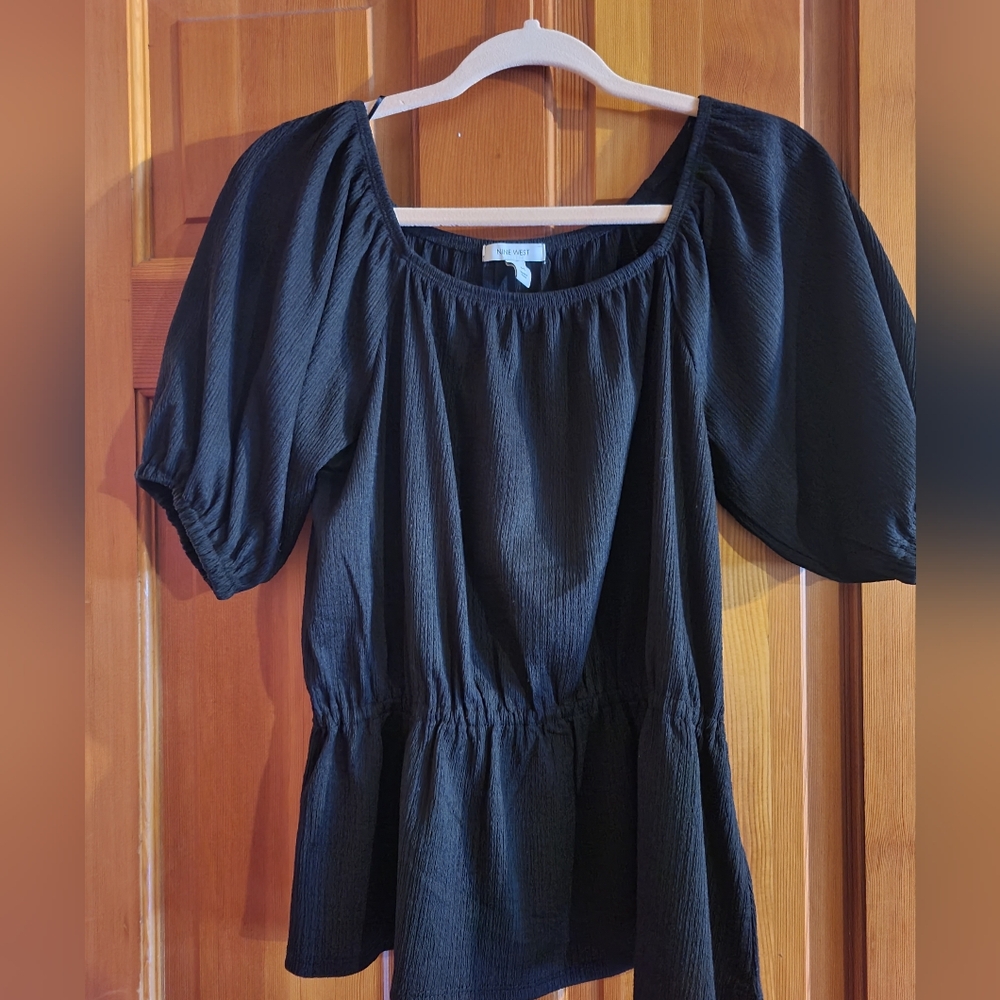 Nine West Black Peasant Top Black Size Medium